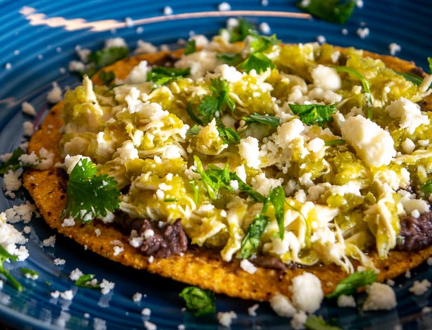 Hatch chile tostada with Queso Fresco and cilantro