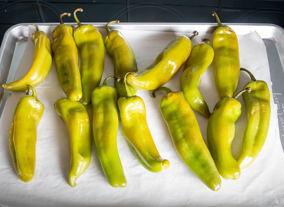 Hatch chiles after 30 minutes of roasting