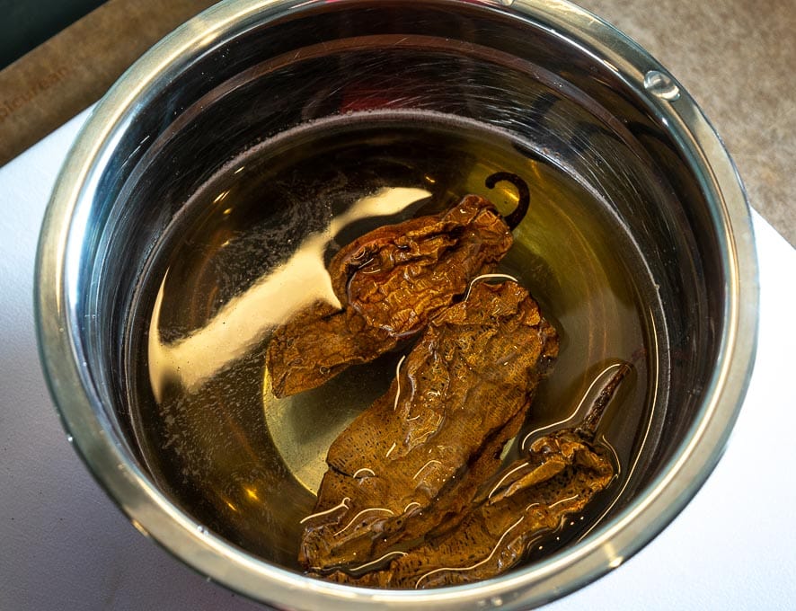 Reconstituting the Chipotle Meco dried chiles