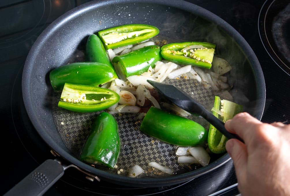 Adding the de-stemmed jalapenos fro the Jalapeno Sauce