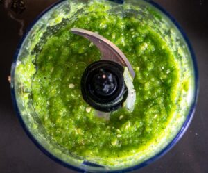 Homemade Jalapeno Sauce after being combined in a blender