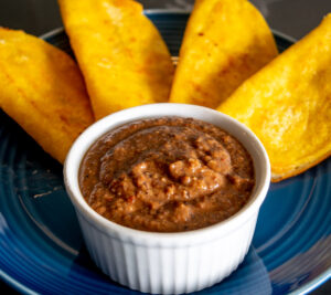 Quick Bean Dipi served with crispy corn tortillas