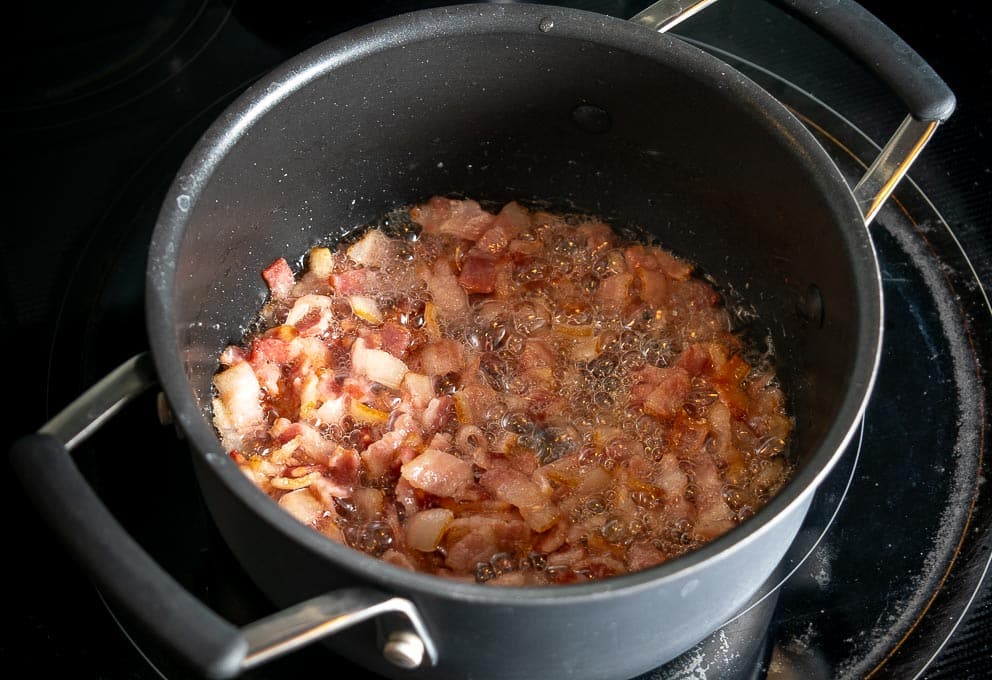 Cooking 1/2 lb. bacon for the Charro Beans
