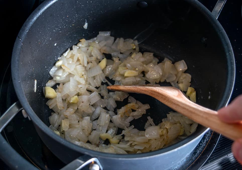 Cooking the onion and garlic