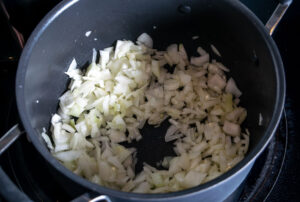 Start by cooking a finely chopped onion in some oil