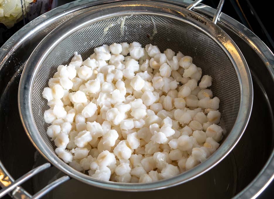 Single can of hominy after being drained and rinsed