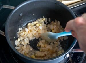 Adding minced garlic to the onion