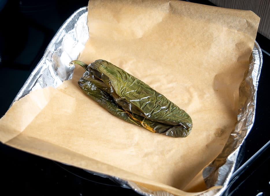 Poblano after roasting for half hour in the oven