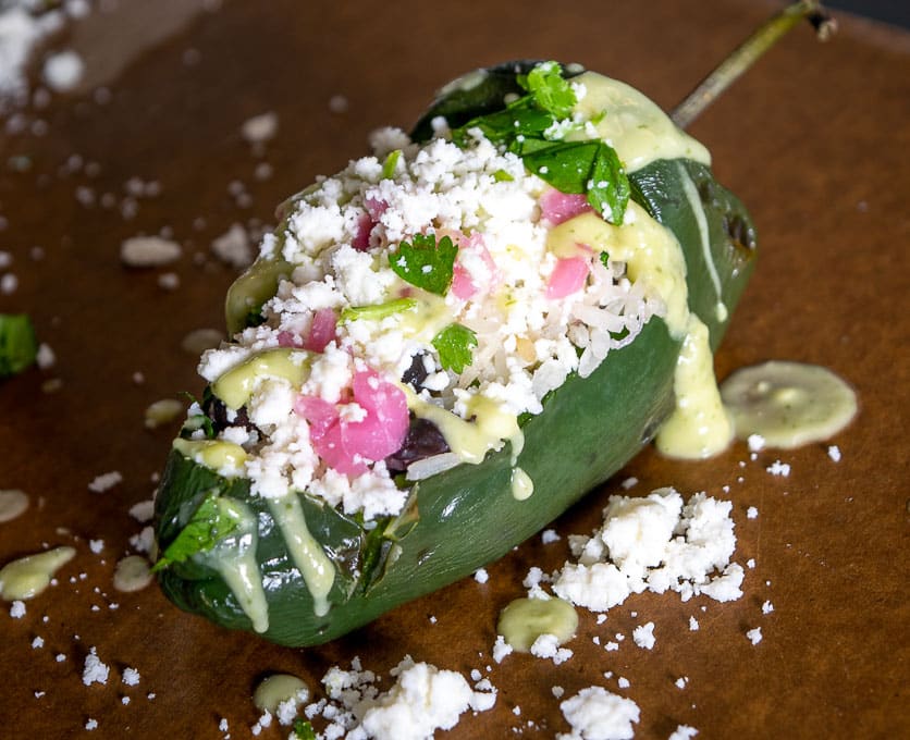 Stuffed Poblano after adding the final garnishes