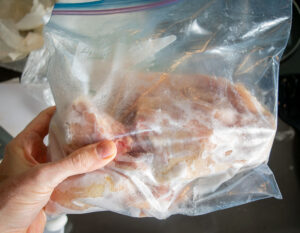 Leftover chicken carcass in the freezer