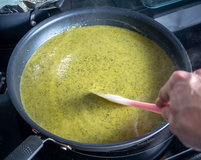 The creamy Poblano sauce after being blended