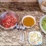 Lining up all the fixings for the Chicken Taco Bar