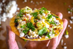 Final Bean and Egg Tostada with all the fixings