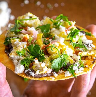 Final Bean and Egg Tostada with all the fixings