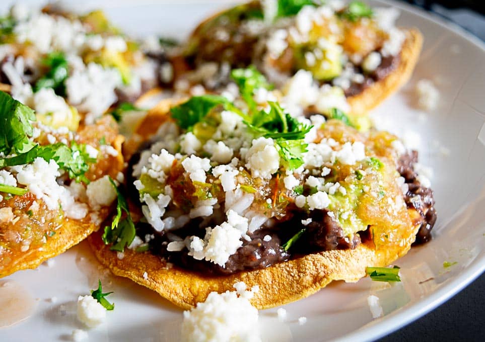 Closeup of the Bean and Rice Tostadas