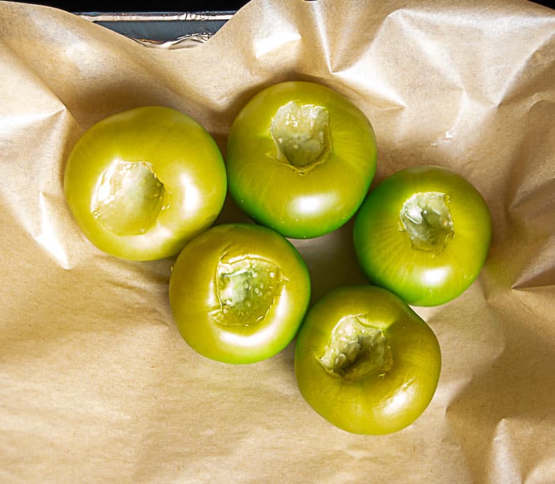 Tomatillos after roasting for 20 minutes