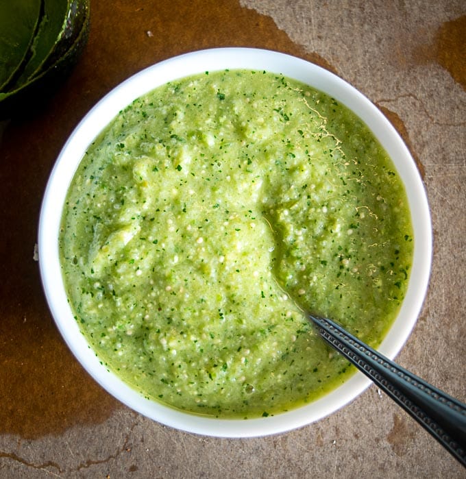 Bowl full of Avocado Salsa Verde