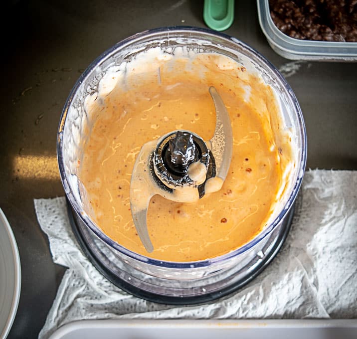 Blending the Chipotle Crema in a small food processor