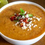 Final closeup of the Potato Chipotle Soup in the serving bowl