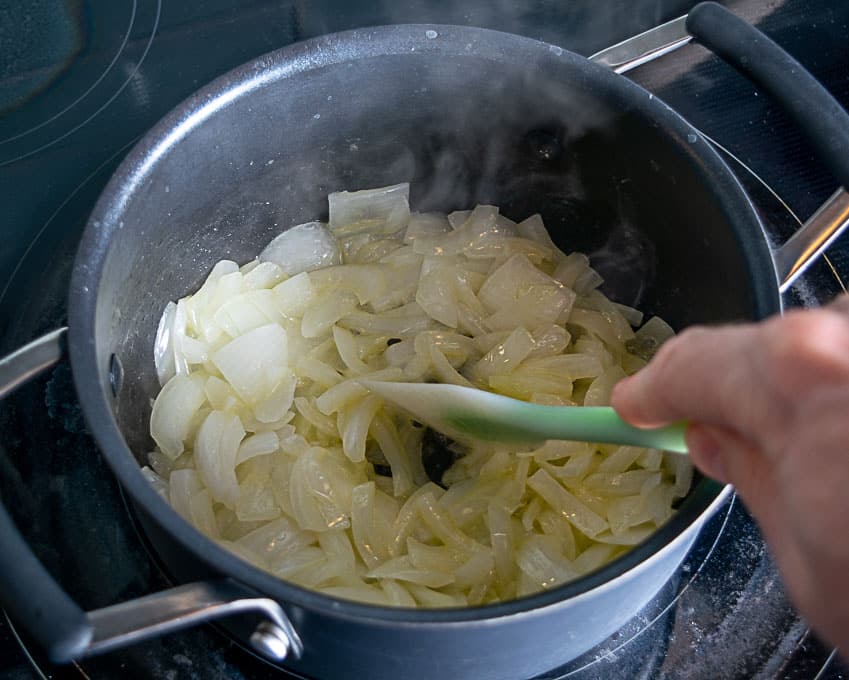 Saute onion in three tablespoons butter 