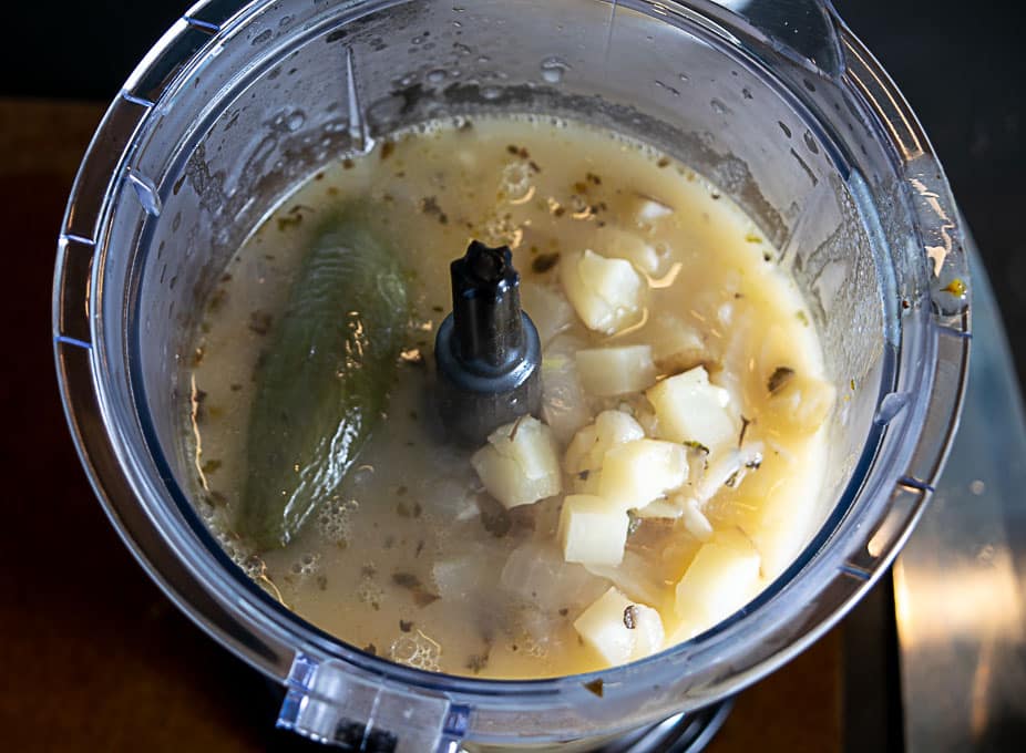 Adding everything to a blender for the jalapeno soup