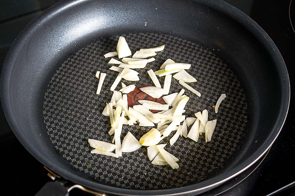 Cooking onion and garlic in a glug of oil over medium heat