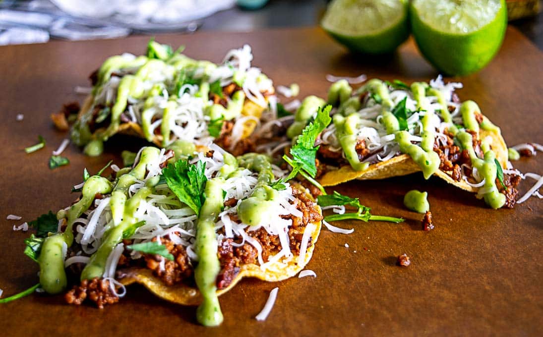 Closeup of the ground beef tostadas