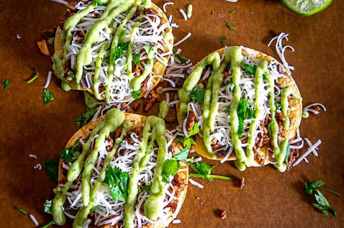 Finishing with cilantro and salsa de aguacate