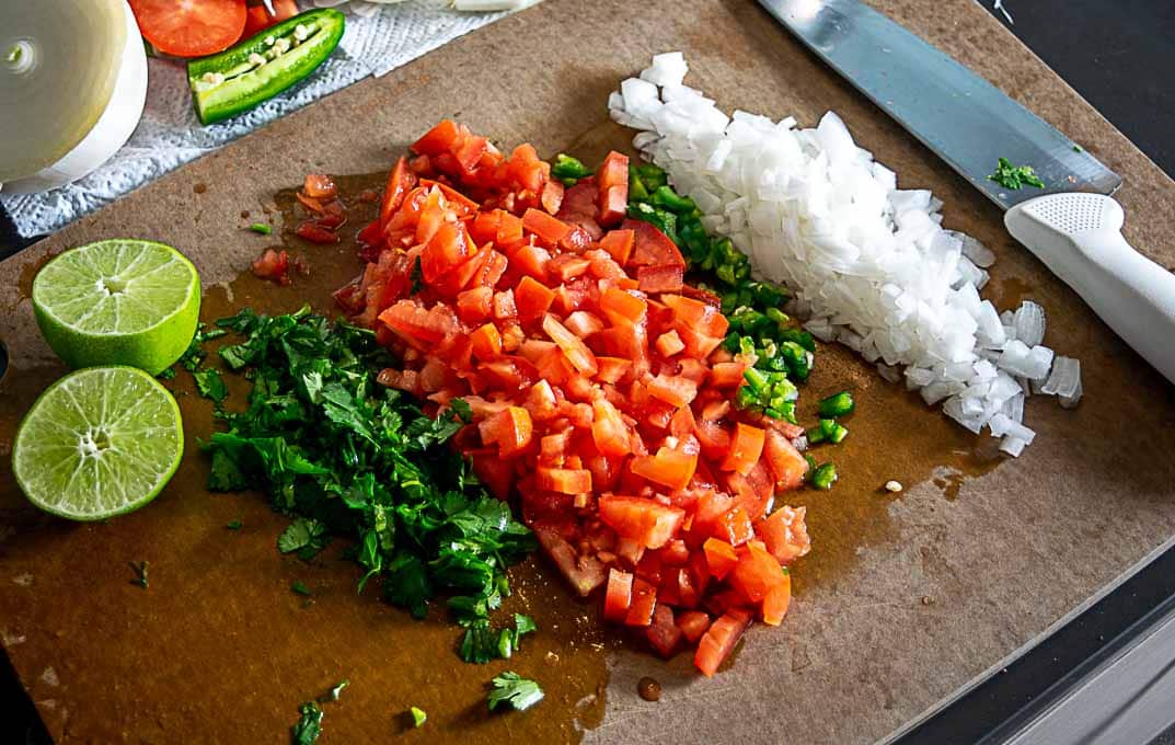 Ingredients for Pico de Gallo after being chopped up